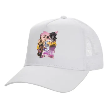 Lionel Messi Miami, Structured Trucker Adult Hat, with Mesh, WHITE (100% COTTON, ADULT, UNISEX, ONE SIZE)