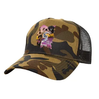 Lionel Messi Miami, Adult Structured Trucker Hat, with Mesh, (Camouflage) Army (100% COTTON, ADULT, UNISEX, ONE SIZE)