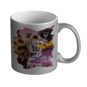 Lionel Messi Miami, Κούπα Ασημένια Glitter που γυαλίζει, κεραμική, 330ml