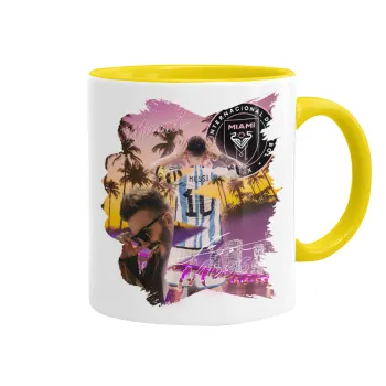 Lionel Messi Miami, Κούπα χρωματιστή κίτρινη, κεραμική, 330ml