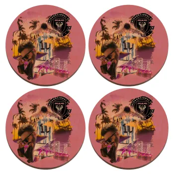 Lionel Messi Miami, ΣΕΤ x4 Σουβέρ ξύλινα στρογγυλά plywood (9cm)