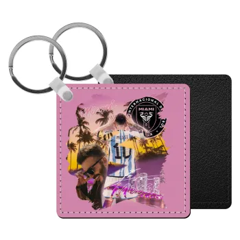 Lionel Messi Miami, Μπρελόκ Δερματίνη, τετράγωνο ΜΑΥΡΟ (5x5cm)