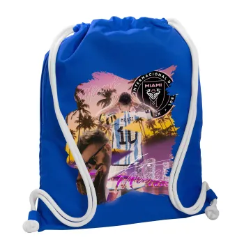 Lionel Messi Miami, Backpack pouch GYMBAG Blue, with pocket (40x48cm) & thick cords