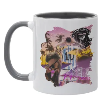 Lionel Messi Miami, Κούπα χρωματιστή γκρι, κεραμική, 330ml