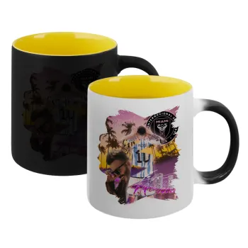 Lionel Messi Miami, Κούπα Μαγική εσωτερικό κίτρινη, κεραμική 330ml που αλλάζει χρώμα με το ζεστό ρόφημα