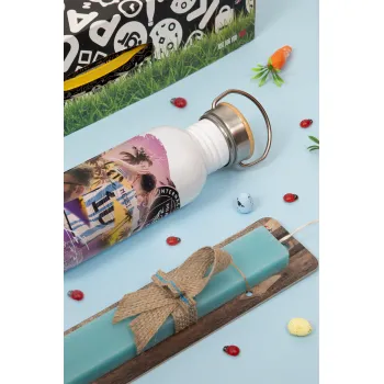 Lionel Messi Miami, Πασχαλινή Λαμπάδα με παγούρι μεταλλικό (620ml, stainless steel) & κερί αρωματικό πλακέ (30cm) (ΤΙΡΚΟΥΑΖ)