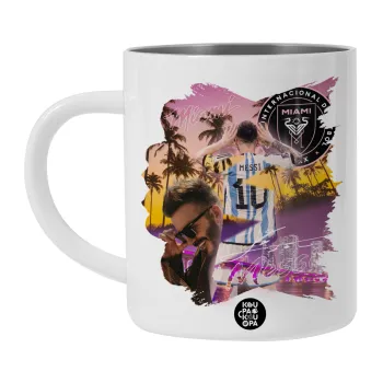 Lionel Messi Miami, BIG Mug Stainless steel double wall (450ml, White)