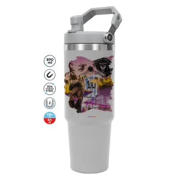 Lionel Messi Miami, ΓΚΡΙ χρώματος Θερμός Ανοξείδωτο 890ml (30oz) με χερούλι