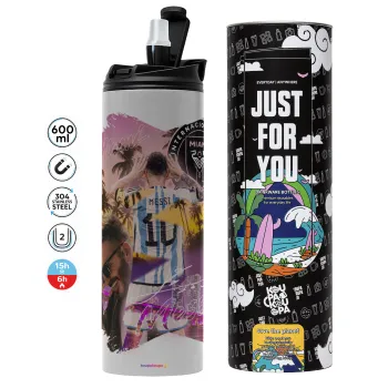 Lionel Messi Miami, Tumbler stainless steel GREY 600ml