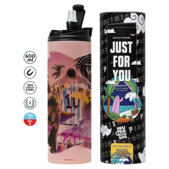 Lionel Messi Miami, Tumbler stainless steel PINK 600ml