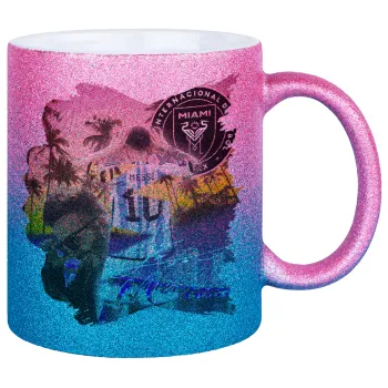 Lionel Messi Miami, Κούπα Χρυσή/Μπλε Glitter, κεραμική, 330ml