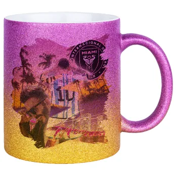 Lionel Messi Miami, Κούπα Χρυσή/Ροζ Glitter, κεραμική, 330ml
