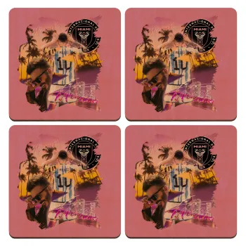 Lionel Messi Miami, ΣΕΤ x4 Σουβέρ ξύλινα τετράγωνα plywood (9cm)