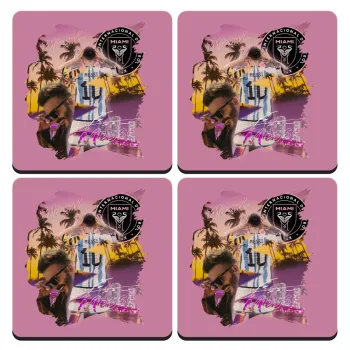 Lionel Messi Miami, ΣΕΤ 4 Σουβέρ ξύλινα τετράγωνα (9cm)
