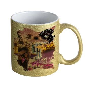 Lionel Messi Miami, Κούπα Χρυσή Glitter που γυαλίζει, κεραμική, 330ml