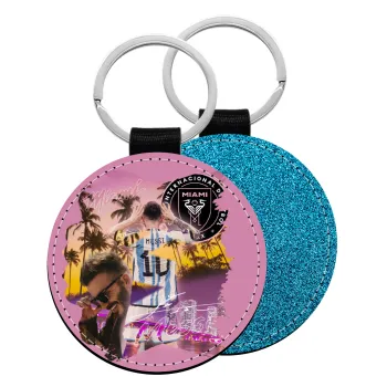 Lionel Messi Miami, Μπρελόκ Δερματίνη, στρογγυλό ΜΠΛΕ (5cm)