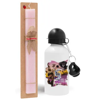 Lionel Messi Miami, Easter Set, metallic aluminum bottle (500ml) & aromatic flat Easter candle (30cm) (PINK)