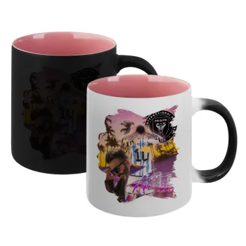 Lionel Messi Miami, Κούπα Μαγική εσωτερικό ΡΟΖ, κεραμική 330ml που αλλάζει χρώμα με το ζεστό ρόφημα