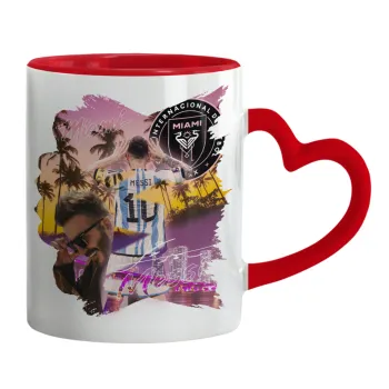 Lionel Messi Miami, Mug heart red handle, ceramic, 330ml