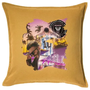 Lionel Messi Miami, Sofa cushion YELLOW 50x50cm includes filling