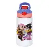 Children's hot water bottle, stainless steel, with safety straw, pink/purple (350ml)