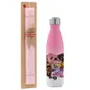Easter Set, Metallic pink/white (Stainless steel) thermos, double-walled, 500ml & aromatic flat Easter candle (30cm) (PINK)