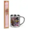 Easter Set, metallic thermal cup (300ml) & aromatic flat Easter candle (30cm) (PINK)