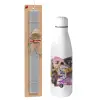 Easter Set, metallic stainless thermos bottle (500ml) & scented flat Easter candle (30cm) (GRAY)