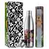 Easter Set, metallic stainless thermos flask (500ml) & scented flat Easter candle (30cm) (GRAY)