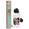 Easter Set, metallic aluminum water bottle (500ml) & scented flat candle (30cm) (TURQUOISE)