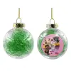 Transparent Christmas tree ball ornament with green filling 8cm