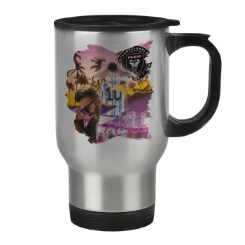 Lionel Messi Miami, Stainless steel travel mug with lid, double wall 450ml