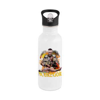 Conor McGregor Notorious, White water bottle with straw, stainless steel 600ml