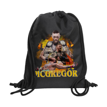 Conor McGregor Notorious, Τσάντα πλάτης πουγκί GYMBAG Μαύρη, με τσέπη (40x48cm) & χονδρά κορδόνια