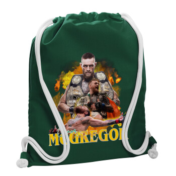 Conor McGregor Notorious, Τσάντα πλάτης πουγκί GYMBAG BOTTLE GREEN, με τσέπη (40x48cm) & χονδρά λευκά κορδόνια
