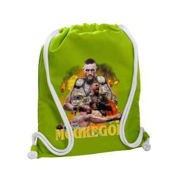 Conor McGregor Notorious, Τσάντα πλάτης πουγκί GYMBAG LIME GREEN, με τσέπη (40x48cm) & χονδρά κορδόνια