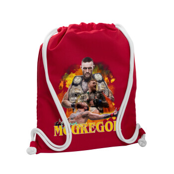 Conor McGregor Notorious, Τσάντα πλάτης πουγκί GYMBAG Κόκκινη, με τσέπη (40x48cm) & χονδρά κορδόνια