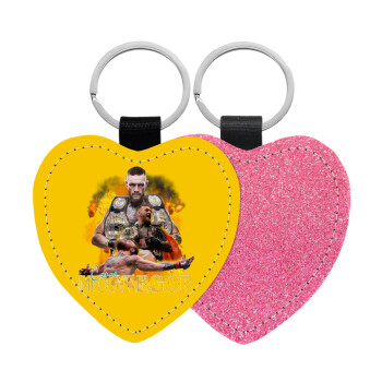 Conor McGregor Notorious, Μπρελόκ PU δερμάτινο glitter καρδιά ΡΟΖ