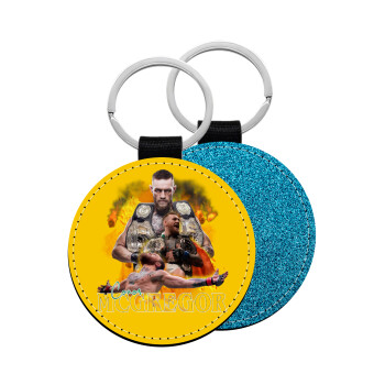 Conor McGregor Notorious, Μπρελόκ Δερματίνη, στρογγυλό ΜΠΛΕ (5cm)