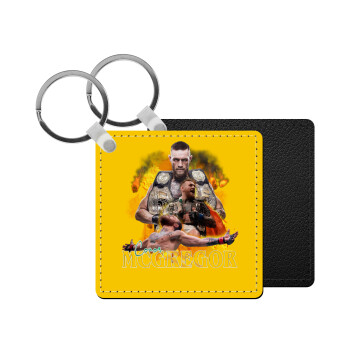 Conor McGregor Notorious, Μπρελόκ Δερματίνη, τετράγωνο ΜΑΥΡΟ (5x5cm)