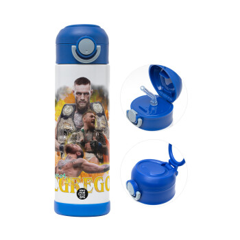 Conor McGregor Notorious, Παιδικό παγούρι θερμό, ανοξείδωτο, με καλαμάκι ασφαλείας, ΜΠΛΕ (500ml)