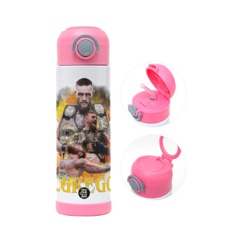 Conor McGregor Notorious, Παιδικό παγούρι θερμό, ανοξείδωτο, με καλαμάκι ασφαλείας, ΡΟΖ (500ml)