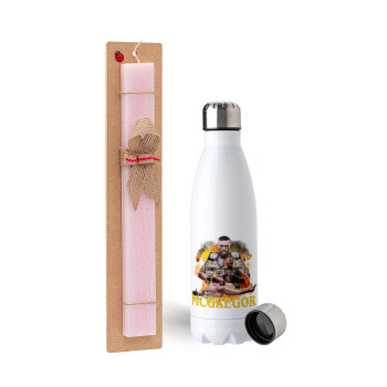 Conor McGregor Notorious, Πασχαλινή Λαμπάδα με μεταλλικό παγούρι ανοξείδωτο (750ml) & κερί αρωματικό πλακέ (30cm) (ΡΟΖ)