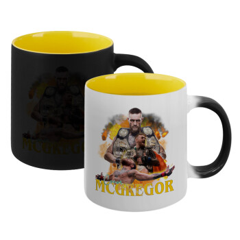 Conor McGregor Notorious, Κούπα Μαγική εσωτερικό κίτρινη, κεραμική 330ml που αλλάζει χρώμα με το ζεστό ρόφημα (1 τεμάχιο)