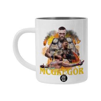 Conor McGregor Notorious, Λευκή Ανοξείδωτη Μεταλλική Κούπα 450ml - Διπλού Τοιχώματος 