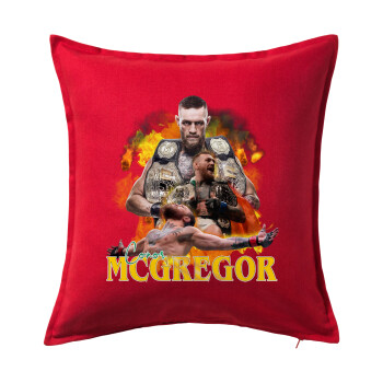 Conor McGregor Notorious, Μαξιλάρι καναπέ Κόκκινο 100% βαμβάκι, περιέχεται το γέμισμα (50x50cm)