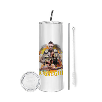 Conor McGregor Notorious, Tumbler ποτήρι θερμό από ανοξείδωτο ατσάλι 600ml, με μεταλλικό καλαμάκι & βούρτσα καθαρισμού