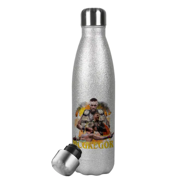 Conor McGregor Notorious — Metallic Glitter Silver Thermos Flask (Stainless steel), double-walled, 500ml