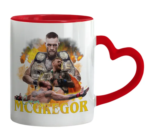 Conor McGregor Notorious — Κούπα καρδιά χερούλι κόκκινη, κεραμική, 330ml