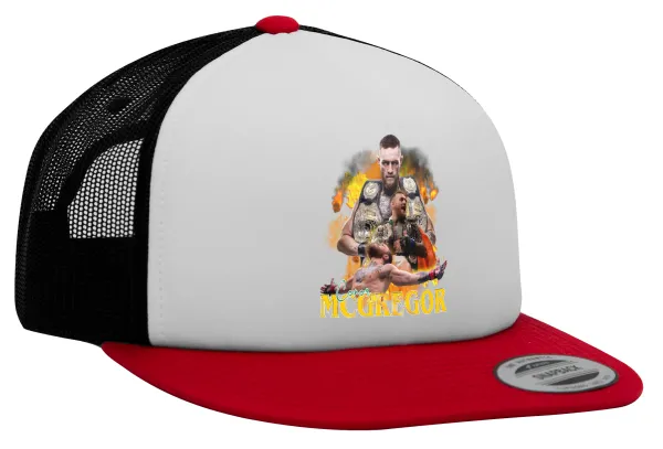 Conor McGregor Notorious — Adult Foam Flat Snapback with Mesh Red-White-Black (POLYESTER, ADULT, UNISEX, ONE SIZE)